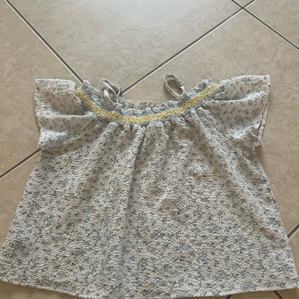 Floral white, blue and yellow shirt